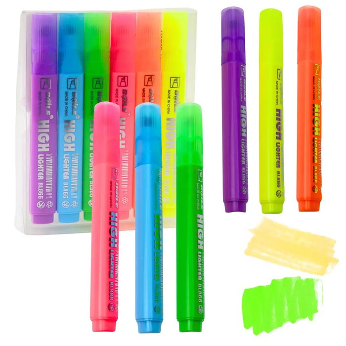 Zestaw Zakreślaczy Szkolne Biurowe Kolorowe Neonowe 6szt.. LEAN Toys