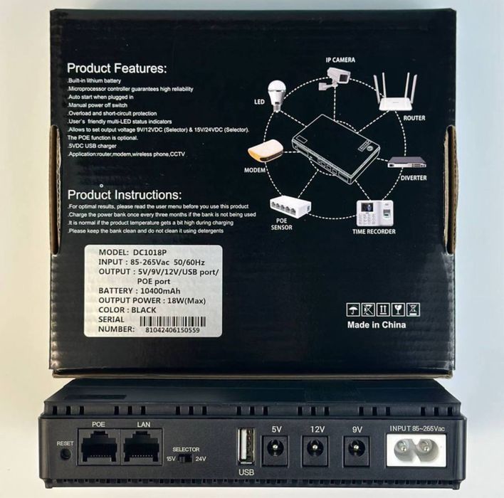 Mini-UPS DC1018P для роутера 12V/9V/5V 10400mAh чорний