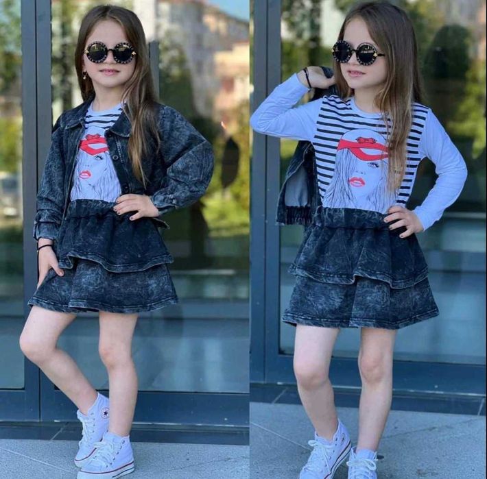 KOMPLET 3 części KURTKA +BLUZKA +SPÓDNICZKA dziewczęcy nowy 104-110