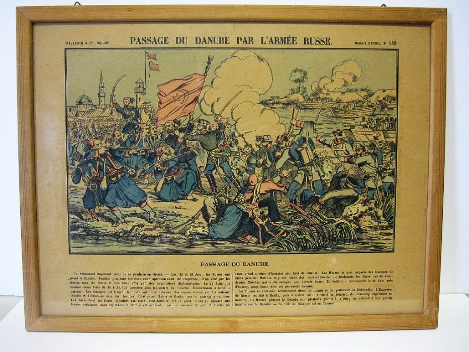 Antique French engraving - Crossing of the Danube by the Russian Army -