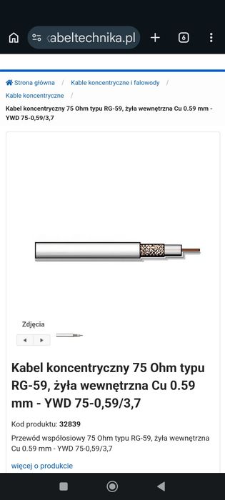 Przewód antenowy YWD-75 05,59/3,7 (NOS)