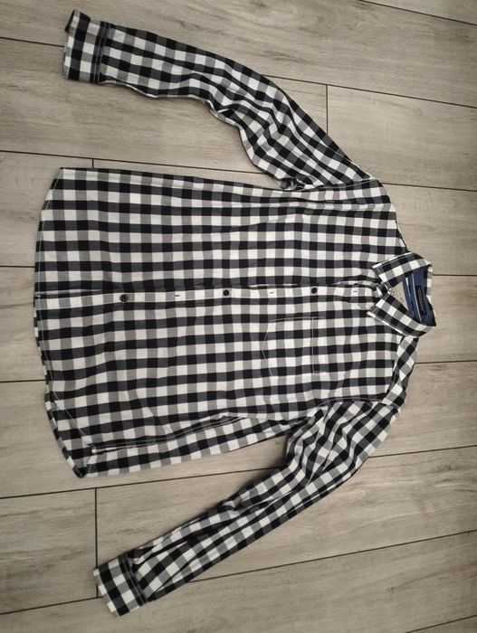 Biała koszula w kratę Diverse rozmiar L męska z długim rękawem w kratk