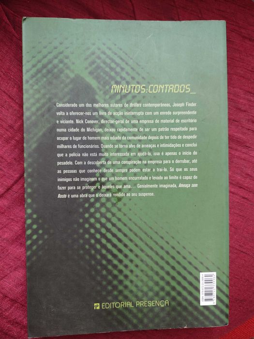 Lote de livros de Joseph finder insónia e ameaça sem rosto