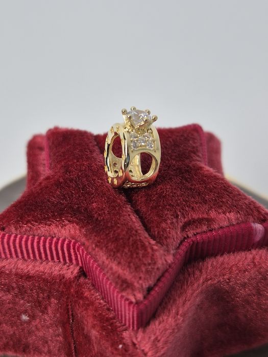 Nowy złoty charms do bransoletki typu Pandora,pierścionek,cyrkonia