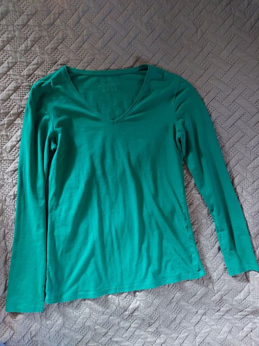 Zestaw koszula jeansowa + bluzka bawełniana w serek basic hit H&M r.S,