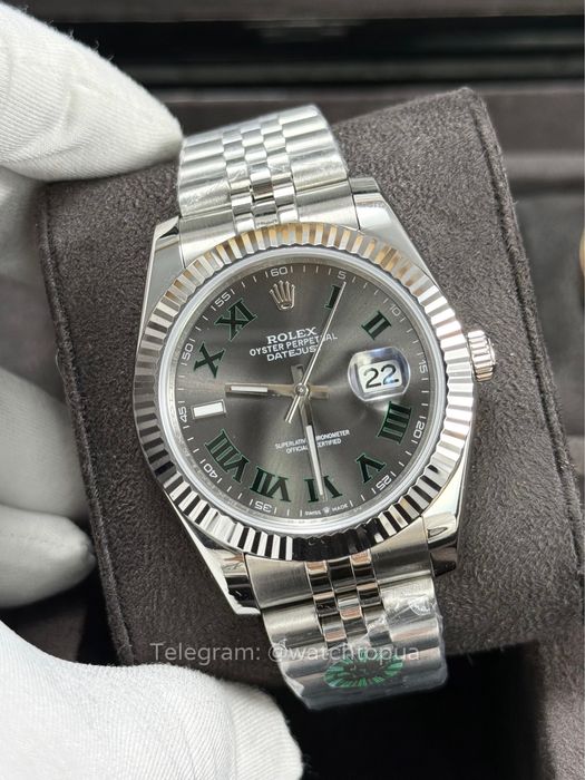 Годинник Rolex Datejust Wimbledon 41 Grey Dial Green Roman Ролекс