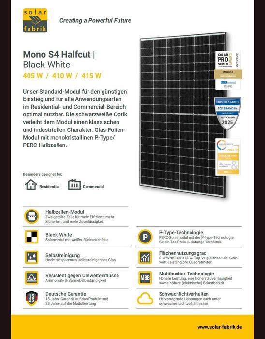 Panel fotowoltaiczny Solar Fabrik 415W Mono Halfcut full black premium
