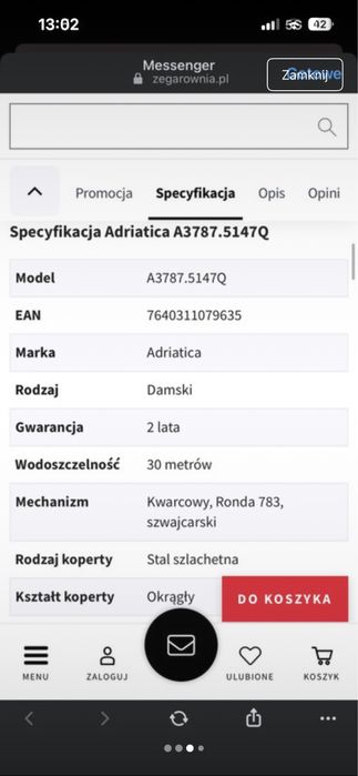 Zegarek damski marki Adriatica