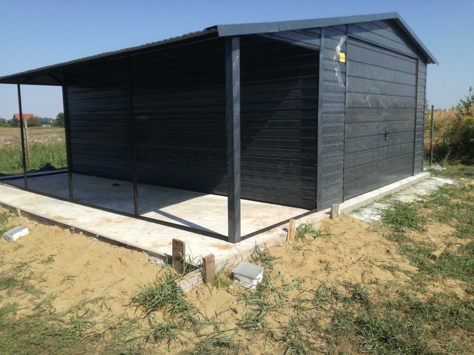 Garaż blaszany 4x5 + wiata. Antracyt / grafit i inne Blaszak PRODUCENT