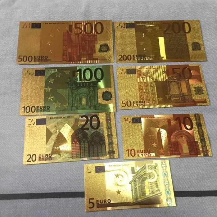 Conjunto Notas de 5-500 Euros Design Actual Folha de Ouro de 24k