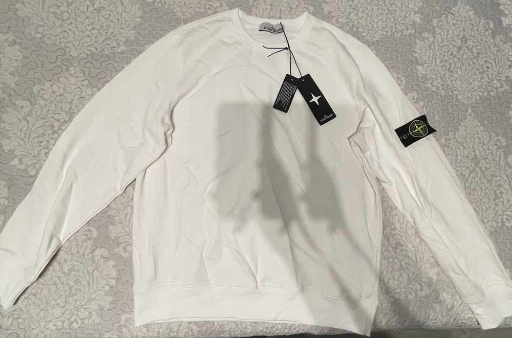 Biała Bluza Męska Stone Island Crewneck z Naszywką L