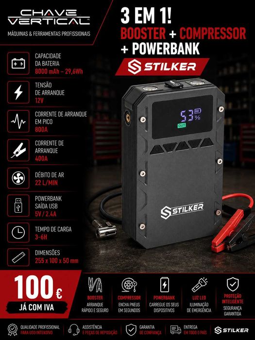 3 EM 1! BOOSTER + COMPRESSOR + POWERBANK STILKER