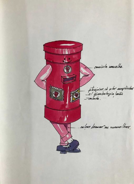 Hand-drawn A4 mascot mock-up for the Socialist Party – 1980s