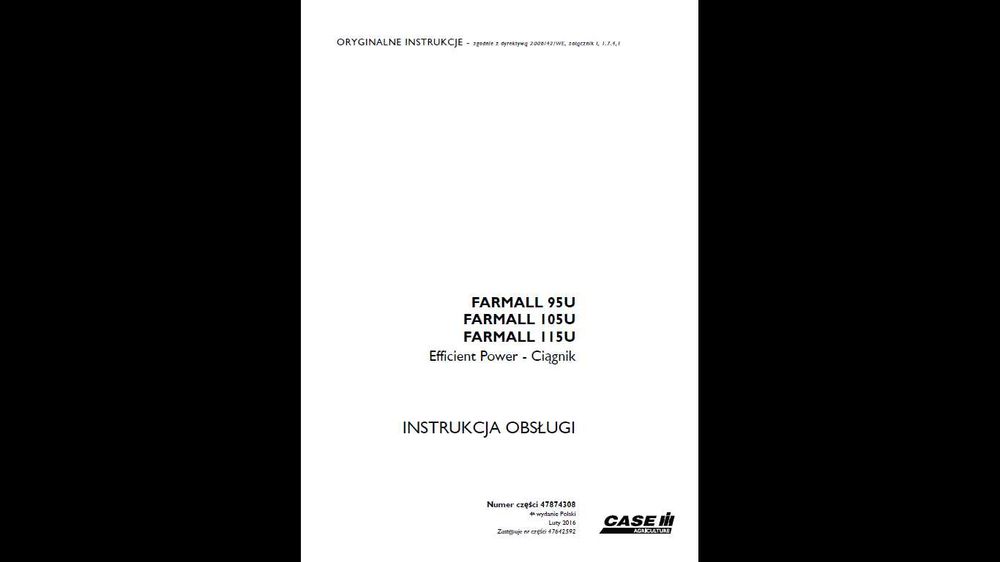 CASE FARMALL 95U, 105U, 115U Efficient Power INSTRUKCJA obsługi