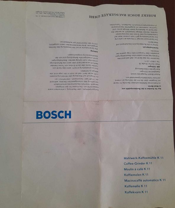 Moinho de café BOSCH K11 (Anos 60/70)