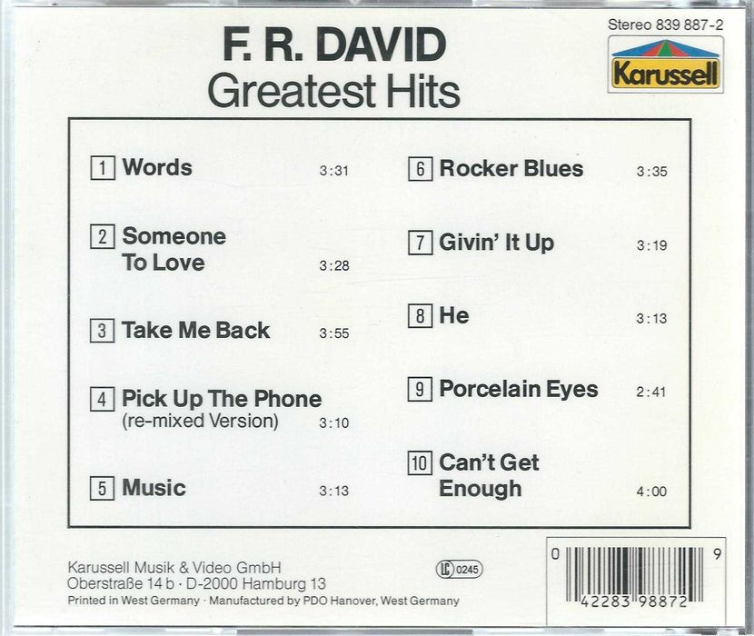 CD F. R. David - Greatest Hits (1991) (Karussell)