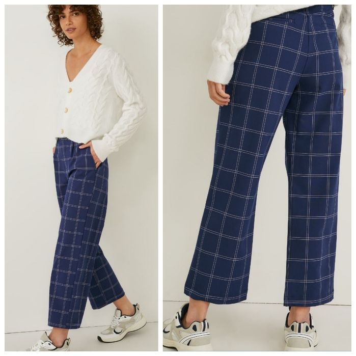 Nowe granatowe spodnie wide leg w kratkę 38r