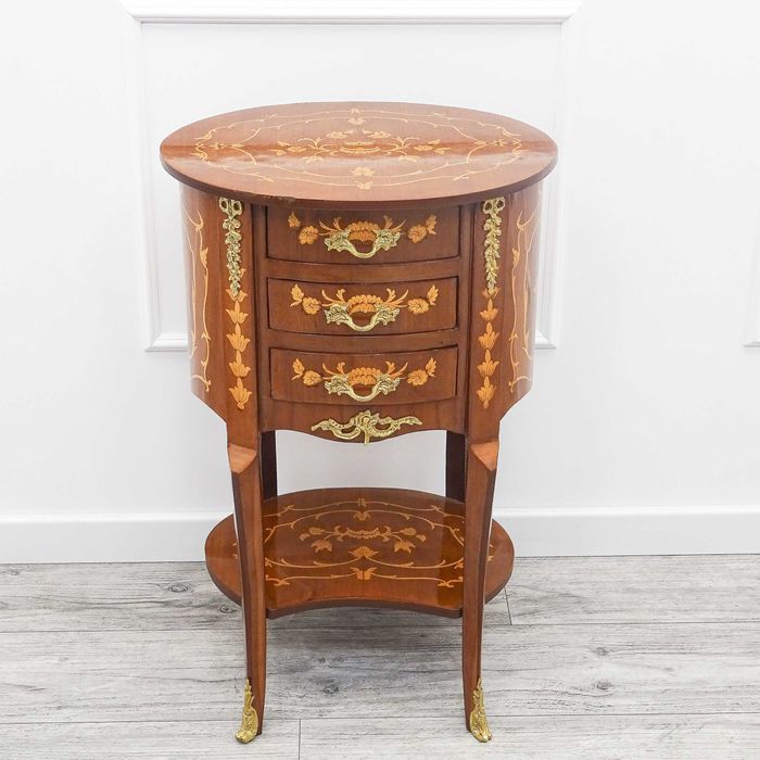 Stylowa drewniana KOMODA na nóżkach NeoBarok Mahoń INTARSJA KONSOLA