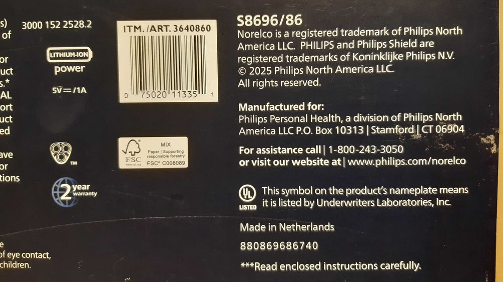 Бритва Аккумуляторная Philips Norelco 8000, Модель S8696/86,Нидерланды