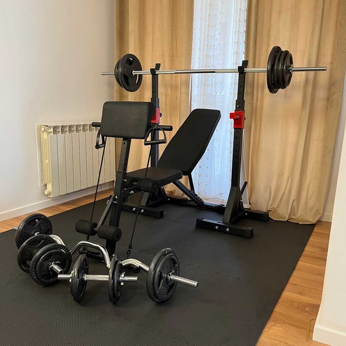 Zestaw Żeliwny 120 kg Siłownia Ławeczka Hantle Sztanga Obciążenia