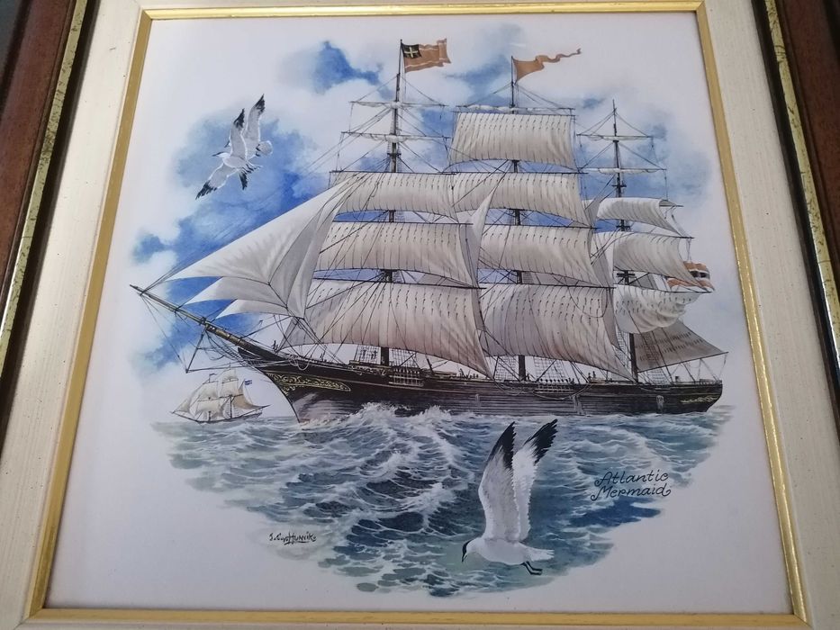 Quadro com pintura belíssima de um barco