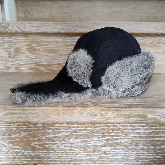 czapka uszatka/pilotka z futerkiem z królika - L (+ szaliczek gratis!)