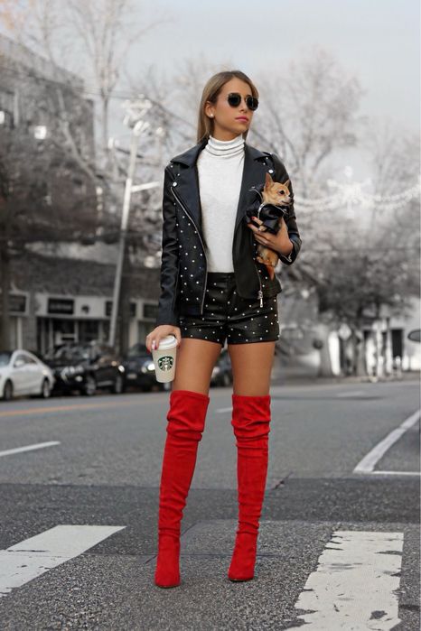 Червоні ботфорти чоботи черевики сапожки