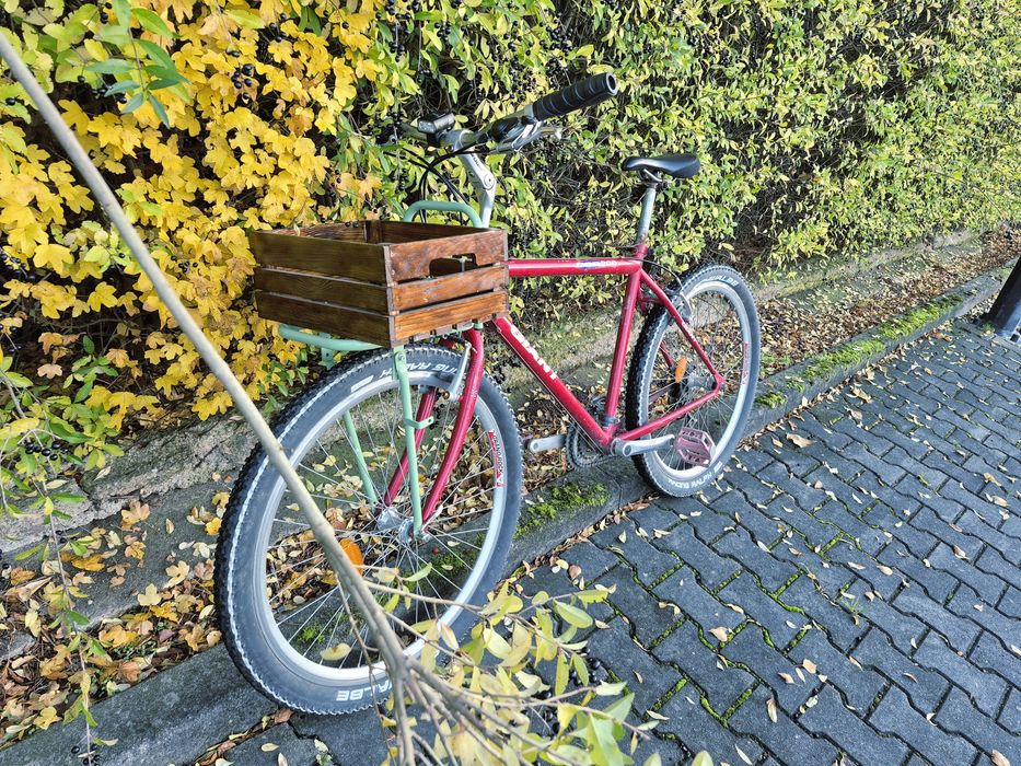 Retro commuter Giant. Drewniana skrzynka. Przedni bagażnik.