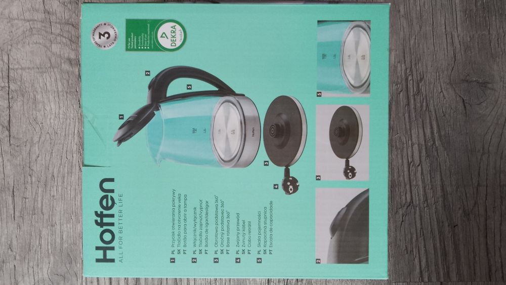 Nowy Czajnik Hoffen elektryczny szklany, 1,8L, 2200W