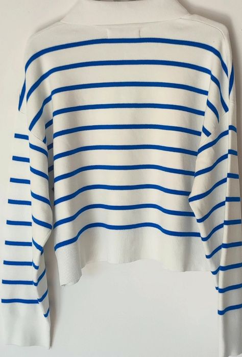 Nowy sweter paski mango szafa kapsułowa kołnierz polo old money idealn