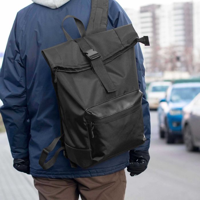 Рюкзак ROLLTOP Neptun міський чорний тканинний на 18 -23л. РОЛ ТОП