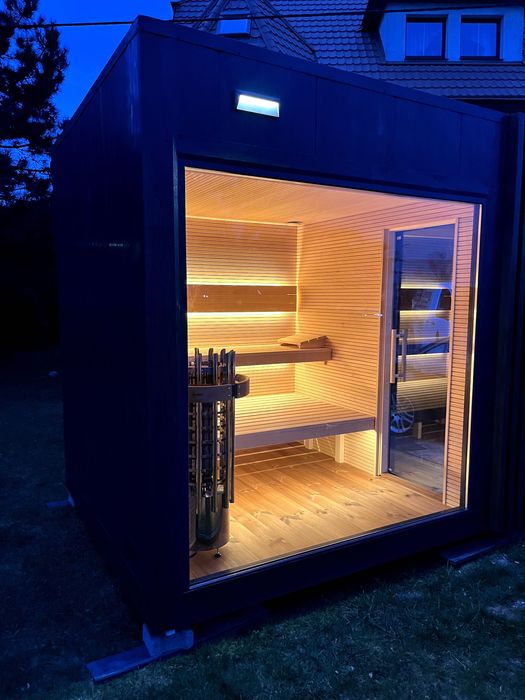 Sauna ogrodowa premium w kontenerze z płyty zespolonej 100 mm PIR