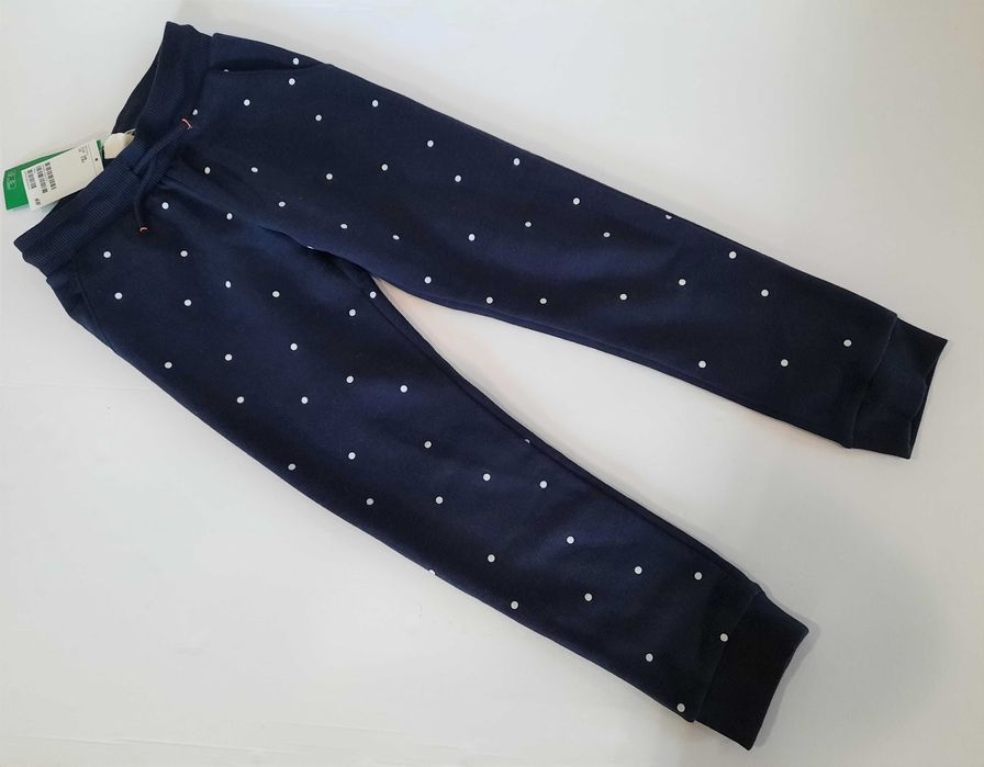 Joggersy spodnie dresowe granatowe w białe kropki H&M roz 128