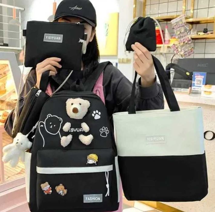 Школьный рюкзак набор, 3 цвета, черный, зеленый, розовый.