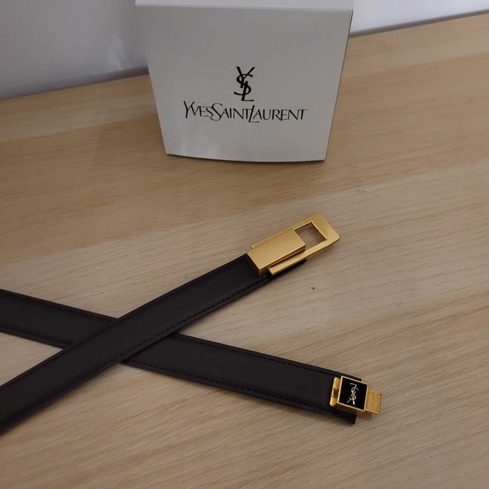 Skórzany pasek regulowany YSL w kolorze czekoladowym