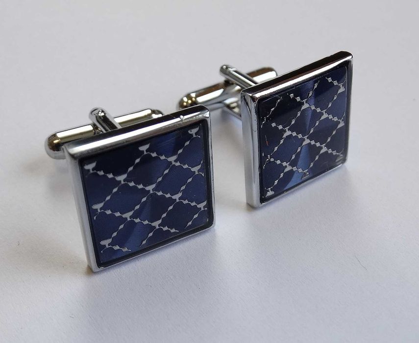 Klasyczne spinki mankietowe do koszuli niebieskie ślub wesele komunię