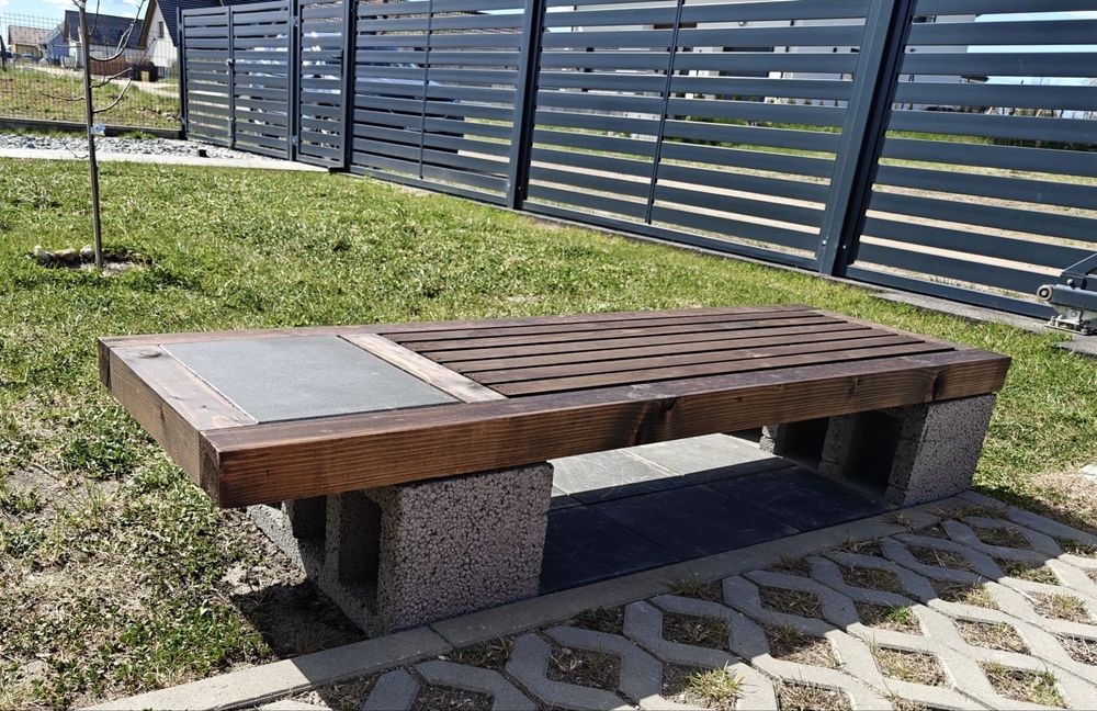 Ławka Ogrodowa z betonu i drewna NOWOCZESNA Loft duża