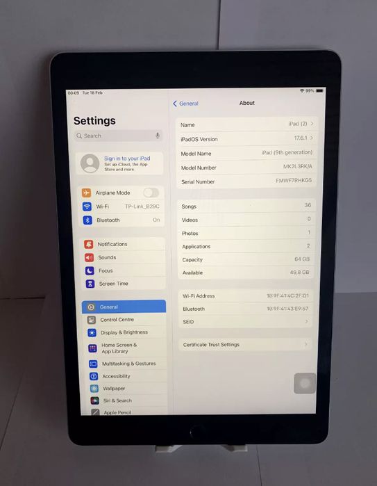 Apple iPad (9th Generation) A2602 64 GB, Wi-Fi, 10.2 in - Silver