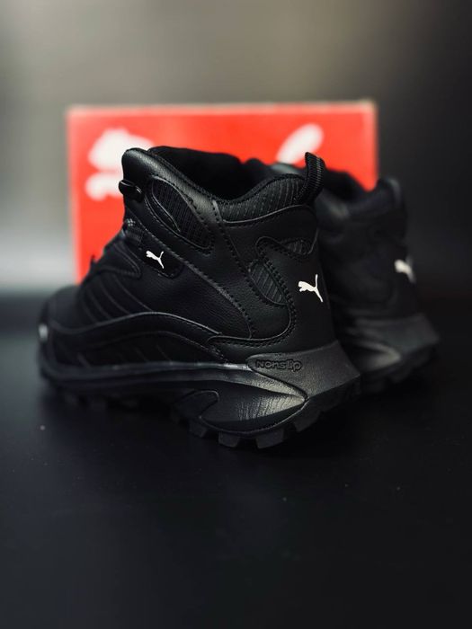 Черные зимние кроссовки Puma кожа / трекинговые кросы пума waterproof