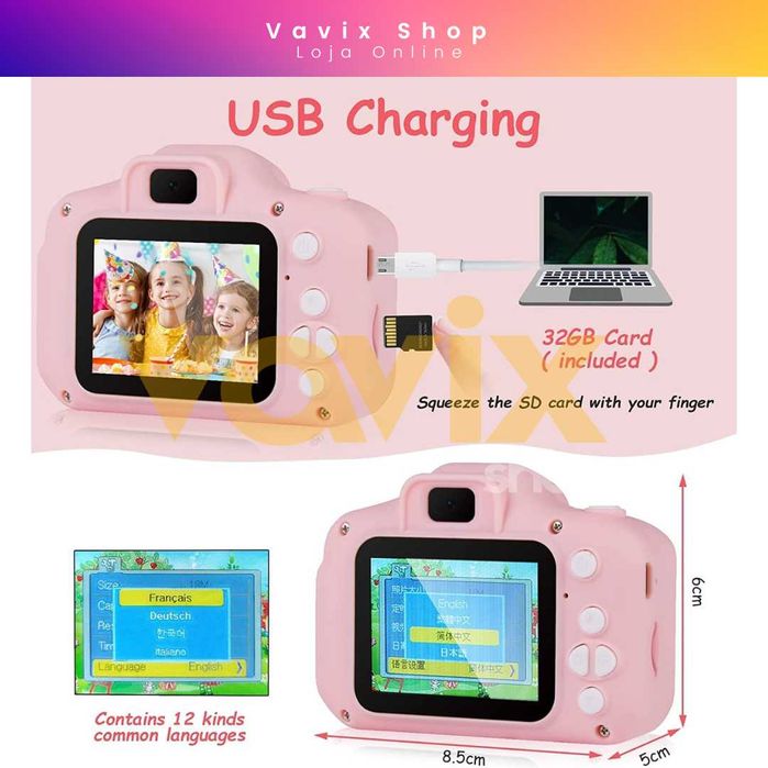 Câmara Digital Infantil com Ecrã de 2,0" HD