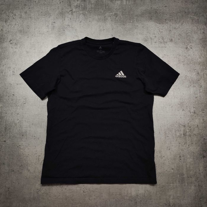 MĘSKA Granatowa Bawełna Adidas Codzienna Koszulka Haft Logo Casual