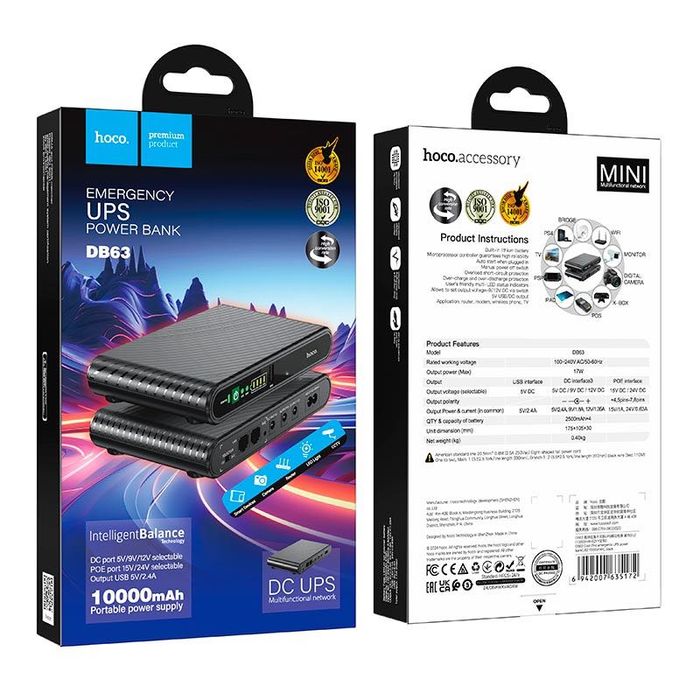 UPS HOCO DB63 10000mAh 17W для роутера модема POE 5V 9V 12V