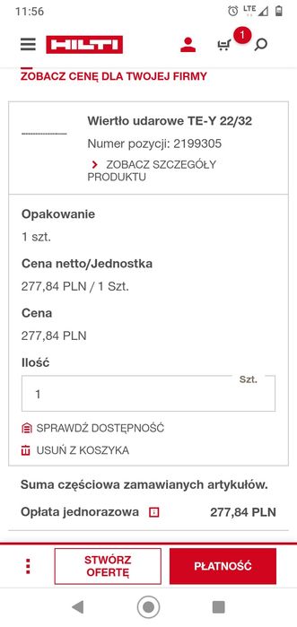 Wiertło Hilti 22/200 SDS max