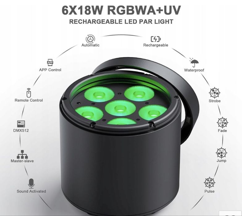 Reflektor LED 108W RGBWA+UV akumulator IP65 DMX APP pilot 1 szt