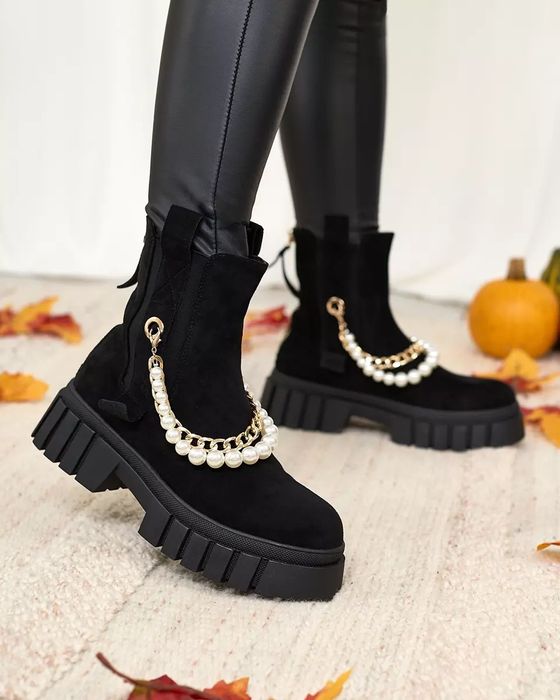 36 37 38 botki 39 40 41 workery na grubej podeszwie z perłami lakierow