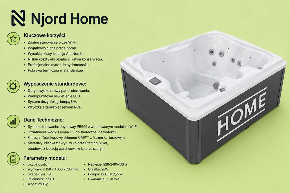 Wanna spa Jacuzzi Home, 19 dysz, 4 osobowa, dotykowy ekran