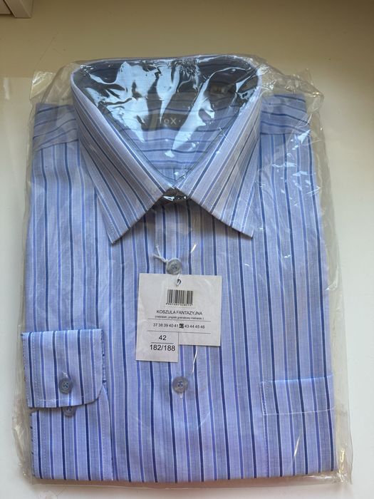 Męska koszula w granatowe paski