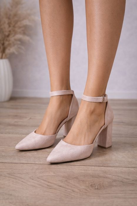 Buty na obcasie półbuty pudrowy róż