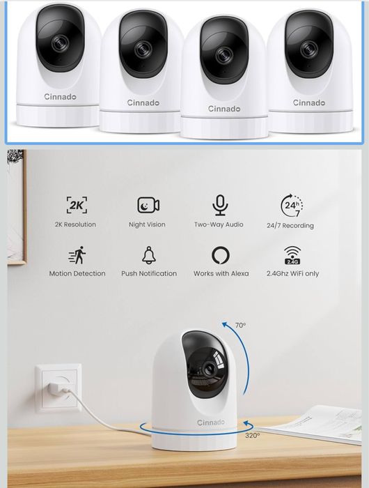 Kamera domowa Cinnado 2K WiFi z detekcją ruchu i dźwiękiem