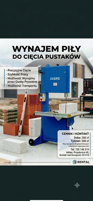 Wynajem piły do cięcia pustaków ceramicznych i betonu komórkowego
